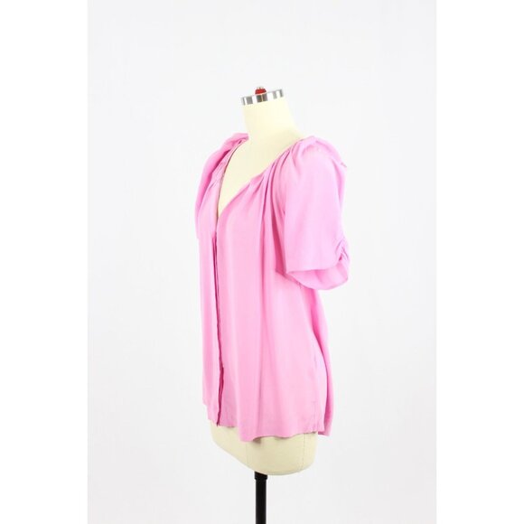NWT JOIE Terabithia Tulip Pink 100% Silk Crepe Short Puff Sleeve Blouse, Size M - Picture 4 of 12
